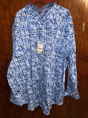 Robert Graham Blue & White Geometric Print Button-Up Shirt “Erasmus”